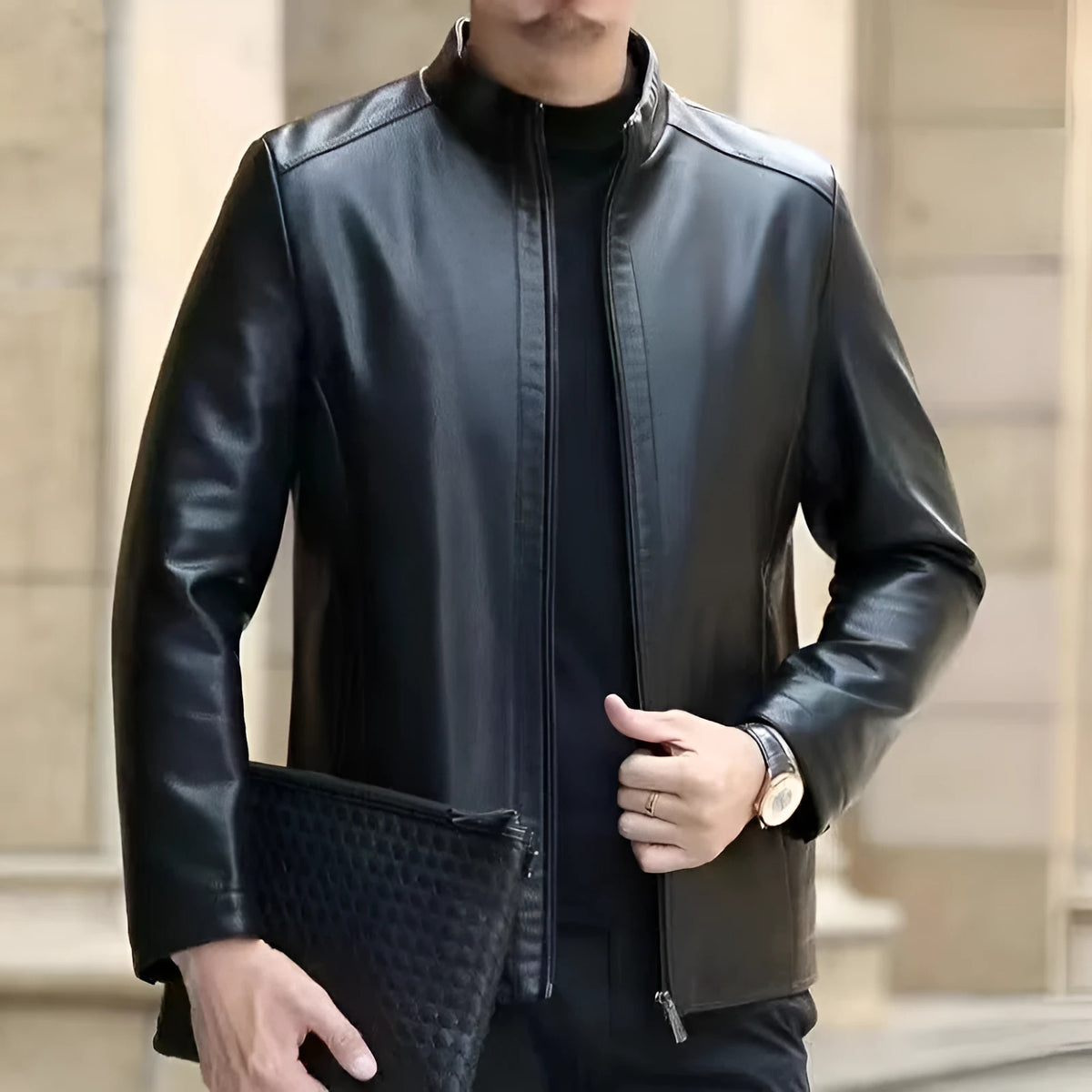 Men's genuine horse leather jacket, 100cm lengthened, stand or turn-down collar, black or brown, fleece-lined option