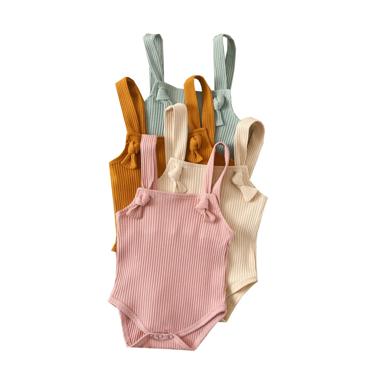 Baby cotton pit strap romper sleeveless summer outfit for girls in brown beige pink light green