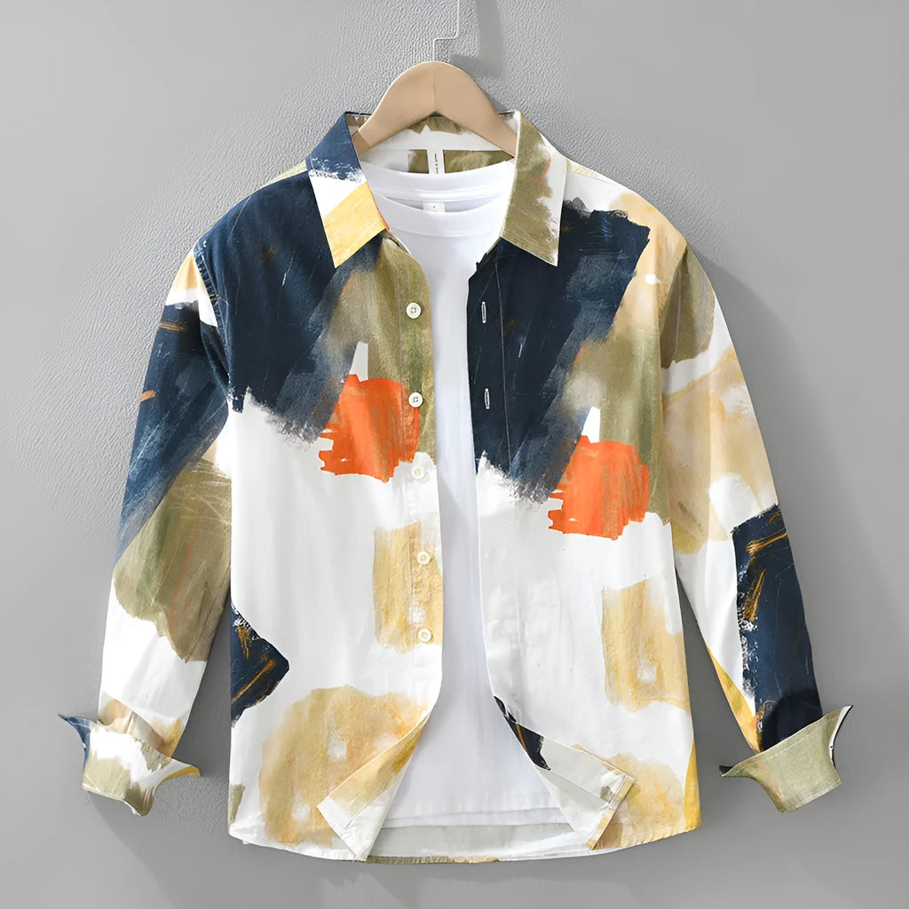 Women's loose cotton cardigan with printed design and long sleeves