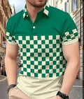 Men's loose fit lapel shirt polo in pinhole fabric, short sleeves, solid colour
