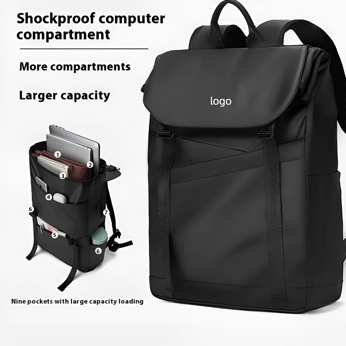 Men's solid colour Oxford cloth backpack with airpillow straps, 36-55L capacity, for business and leisure travel