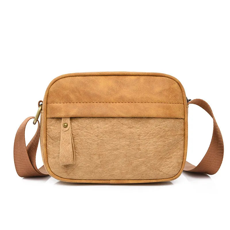 Men's paper crossbody bag with retro styling in black, brown, or silver colour options