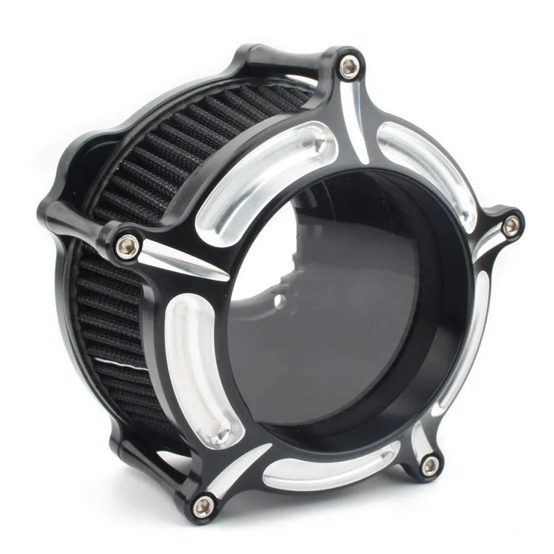 Aluminium air filter housing for car retrofit in various colour options including blue, red, and black.