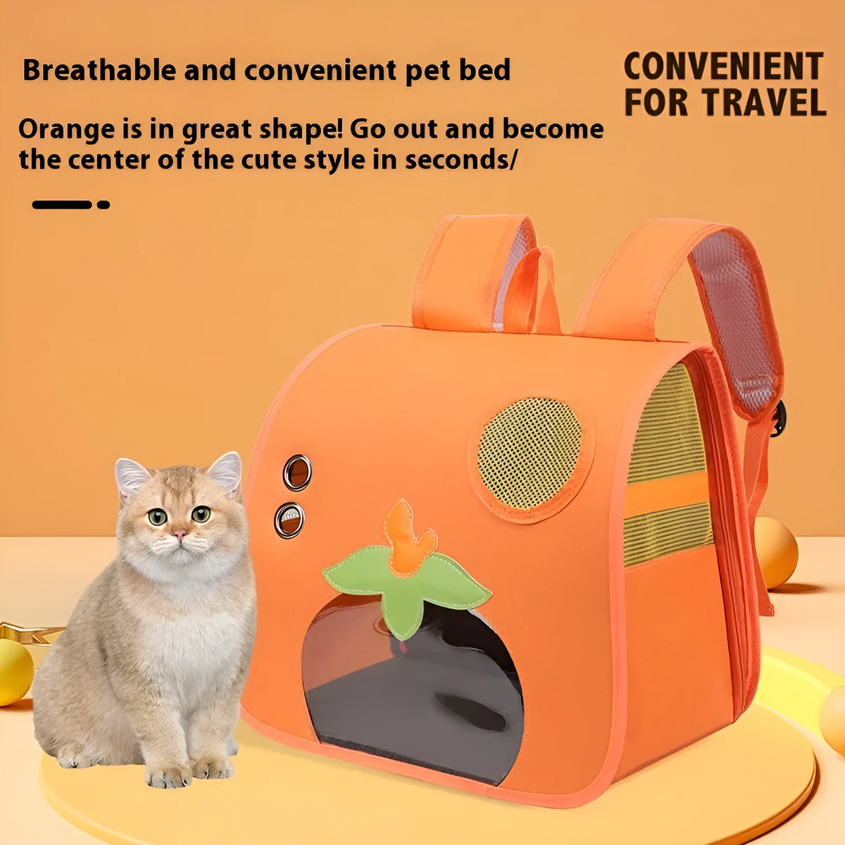 Cartoon cat backpack in nylon, holds 6.50kg cat, available in white, black, or orange