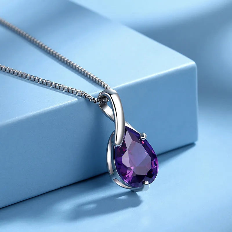 Sterling silver S925 pendant with vintage amethyst-coloured stone and simulated diamond accents, single design without chain