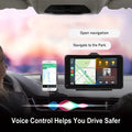 7-inch HD wired screen media player with universal mounting supports on a car dashboard.