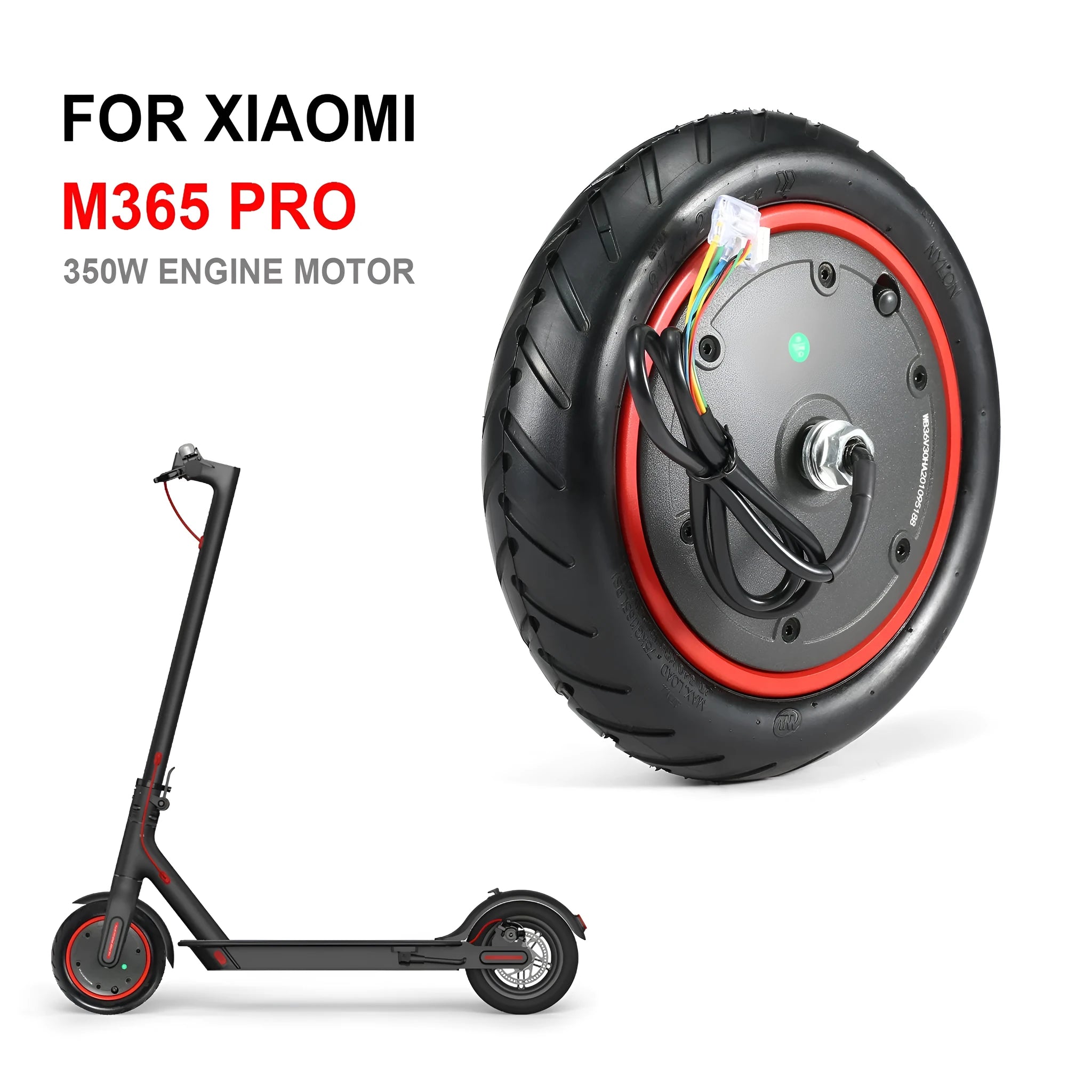 Black solid rubber tyre for 8.5 inch electric scooter motor, Pro 350w model rear wheel.