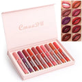 Package containing ten sticks of women's matte non-stick cup lipstick in assorted shades.