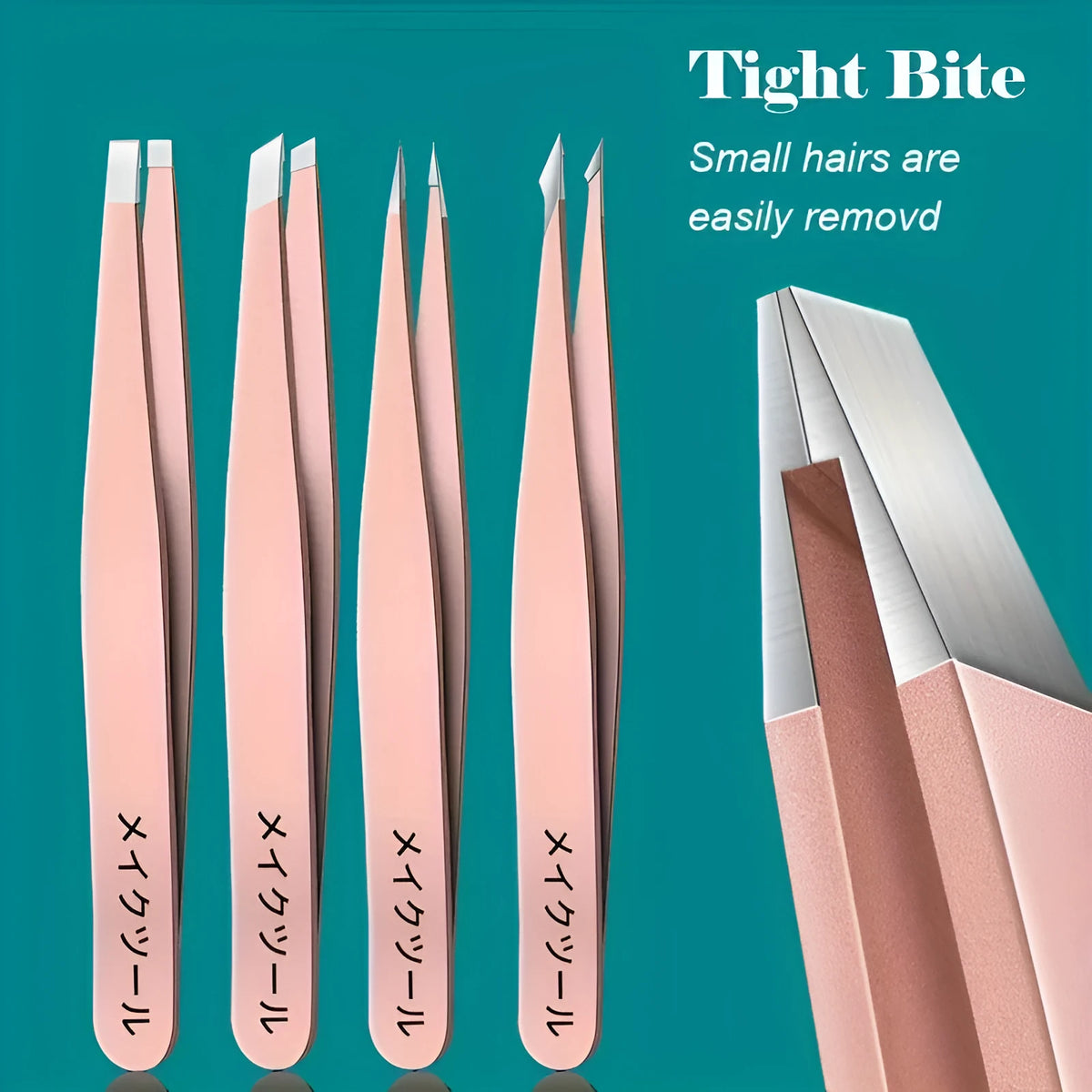 4-piece eye tweezer set with stainless steel eye forceps, 9.5 cm x 1 cm, in silver or pink