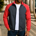 Men's casual coat with stand collar and contrast colour detailing in polyester blend fabric