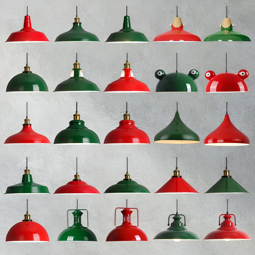 Industrial iron ceiling chandelier with dark green nostalgic lampshade, 220V, D20 35cm or D8 30cm size options