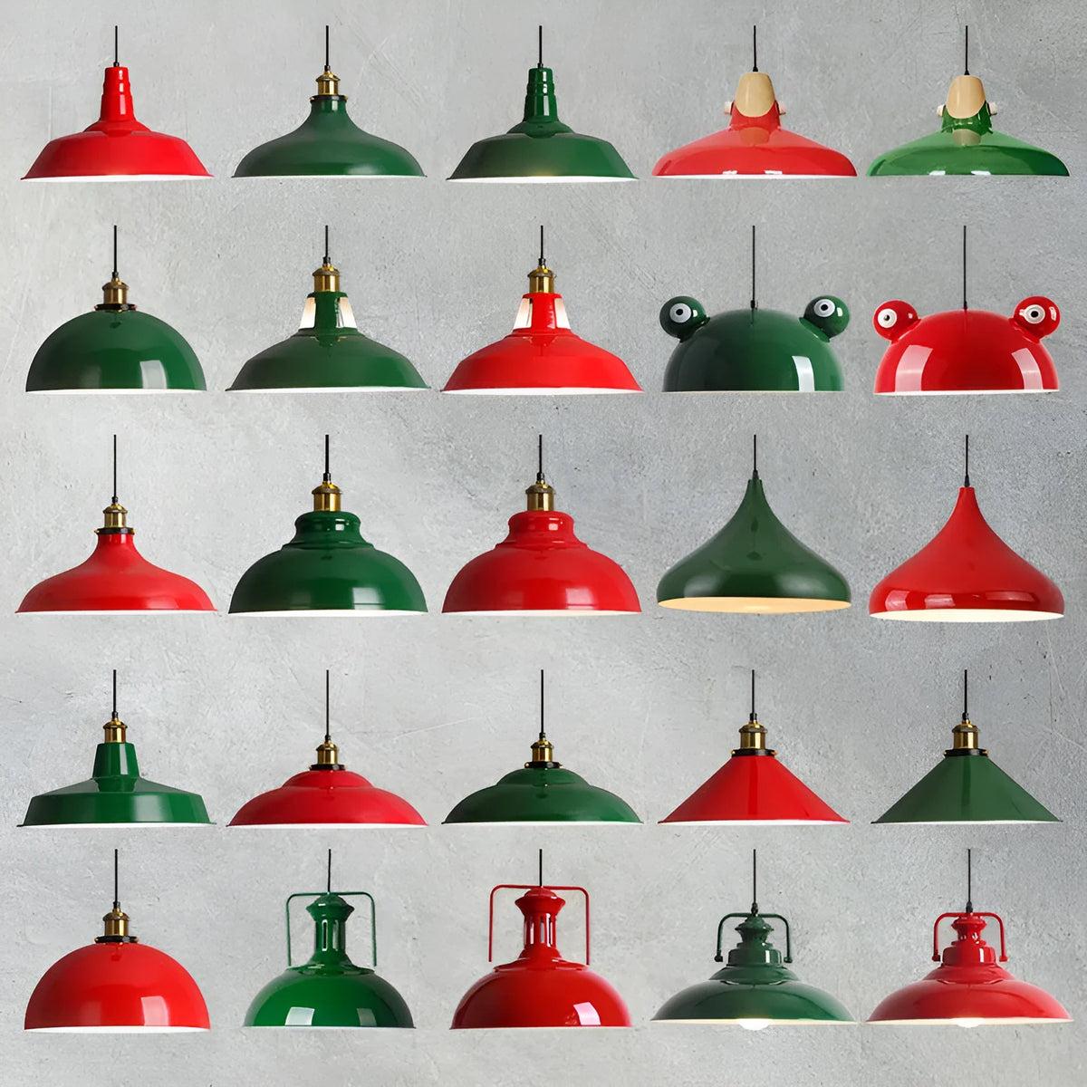 Industrial iron ceiling chandelier with dark green nostalgic lampshade, 220V, D20 35cm or D8 30cm size options