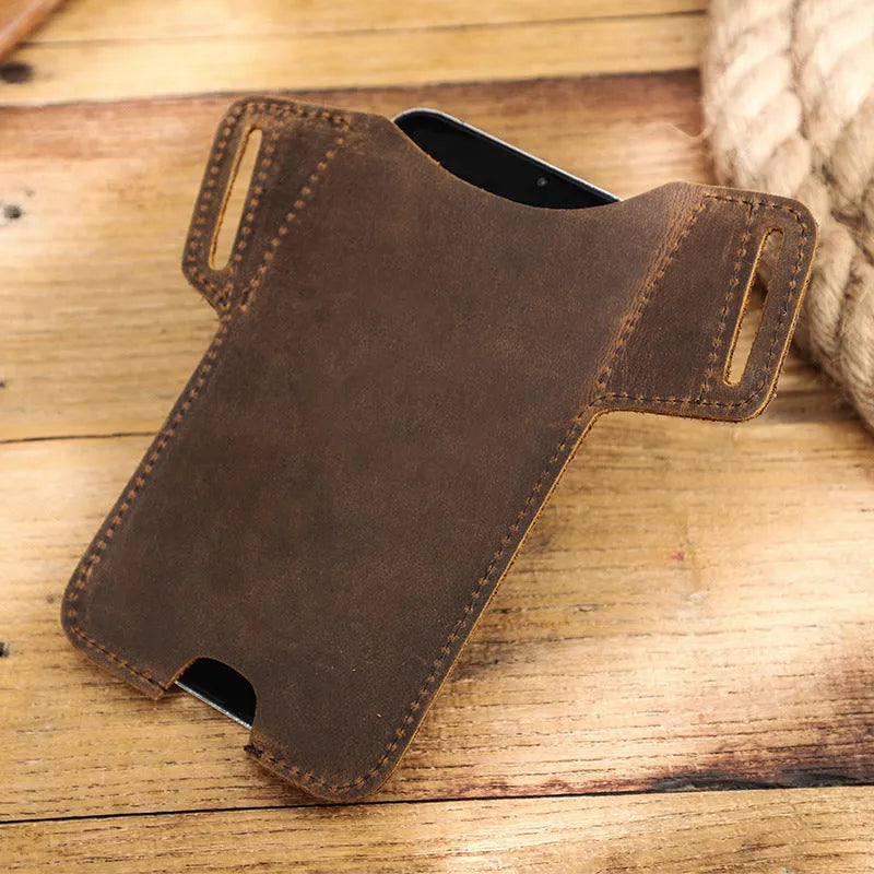 Crazy Horse leather belt phone case in brown or black for iPhone 12 Pro Max, genuine leather with patterned finish