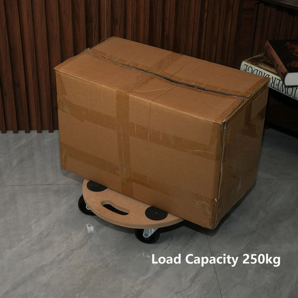 Two natural wood coloured platform trolleys with non-slip decks for moving heavy loads.