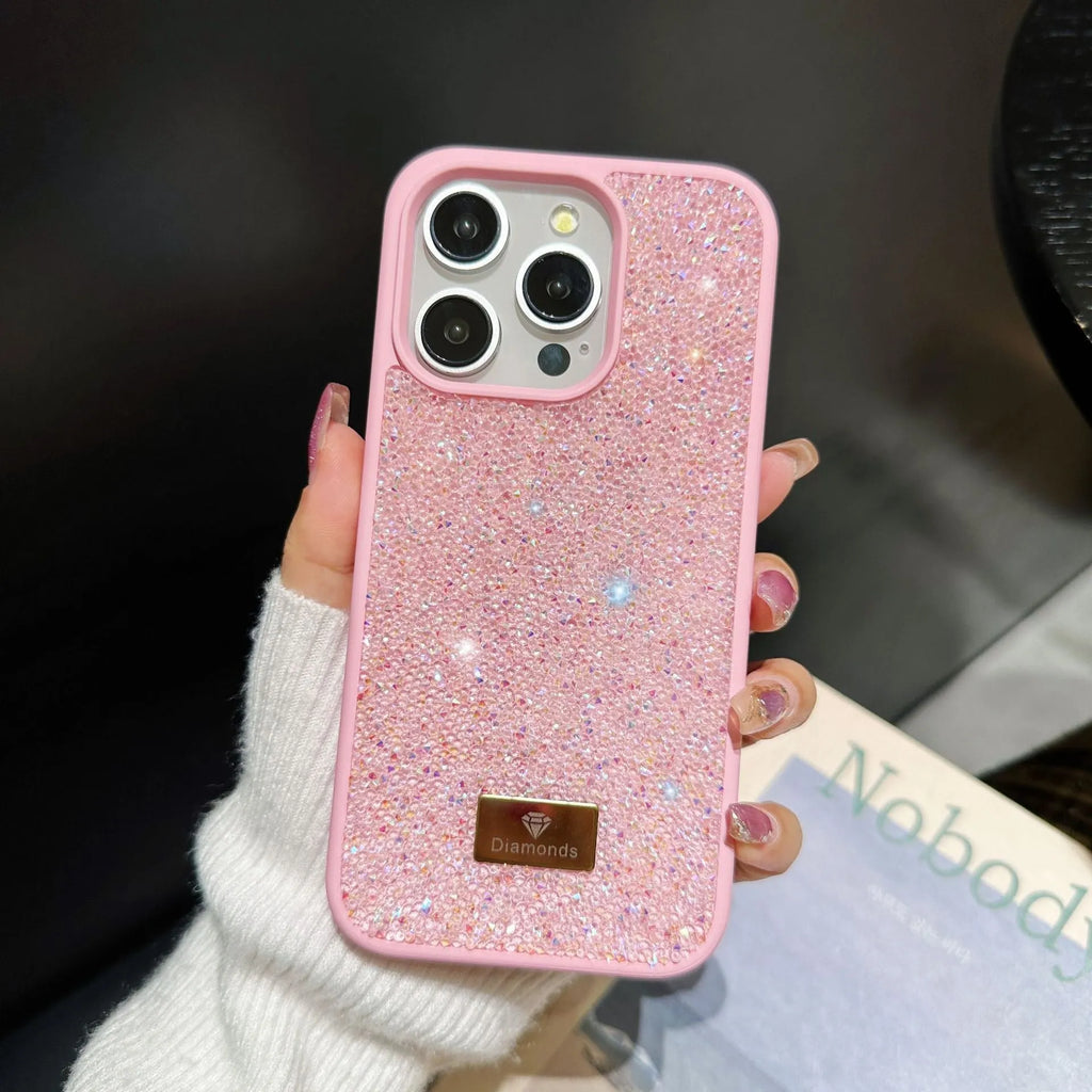 Luxury rhinestone graphene mobile phone shell in Black with frosted finish, compatible with iPhone models 11-17