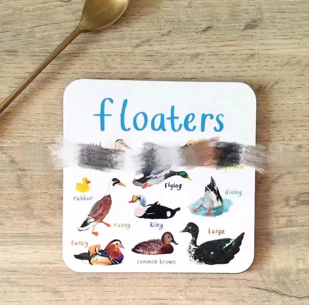 Square bird pun coasters, PVC drink mats 10x10x0.35 cm, 6 or 12 piece set with bird charts.