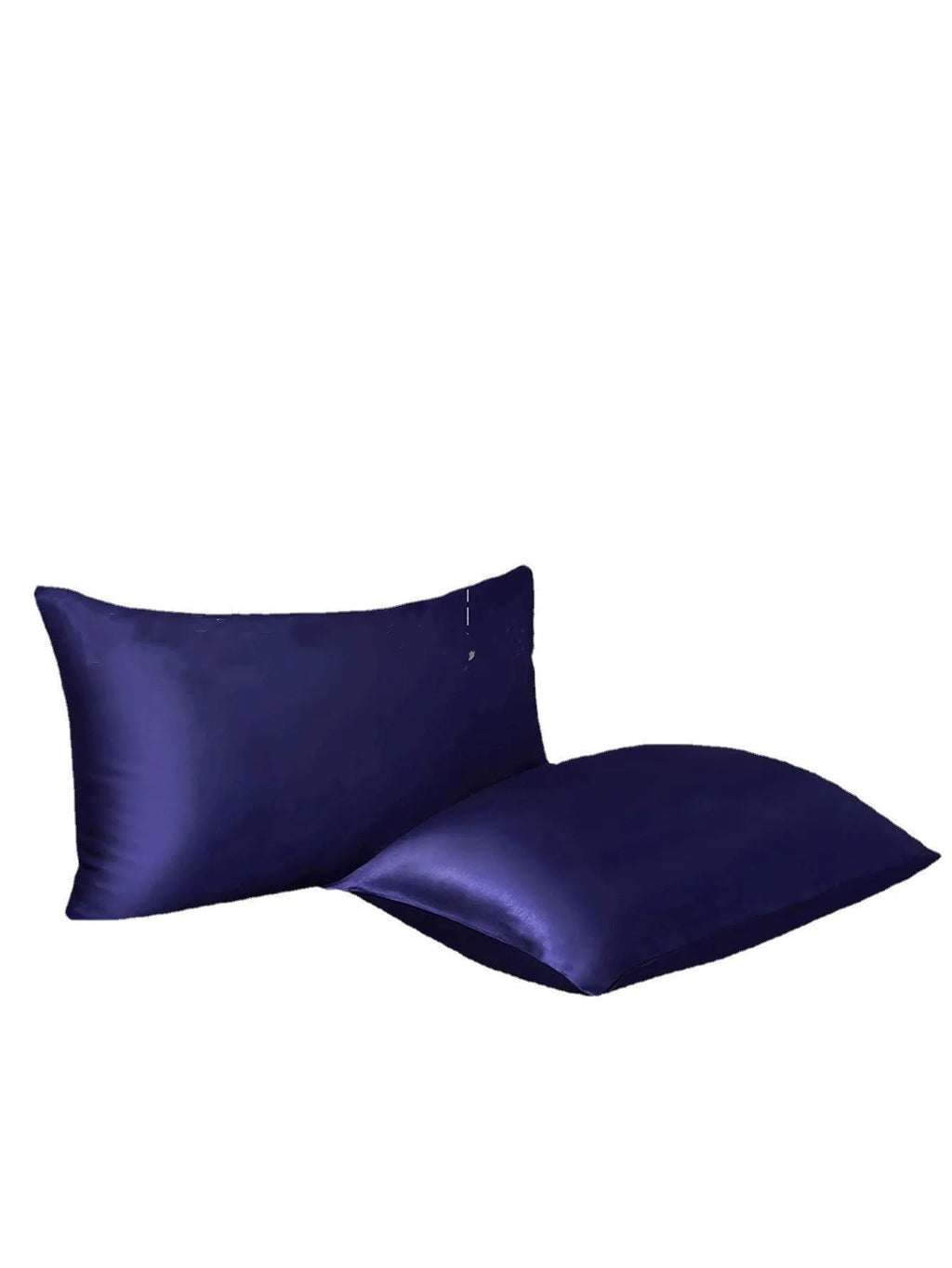 Four-piece imitation silk bedding set in navy blue – includes quilt cover, fitted sheet, and two pillowcases with satin weave finish