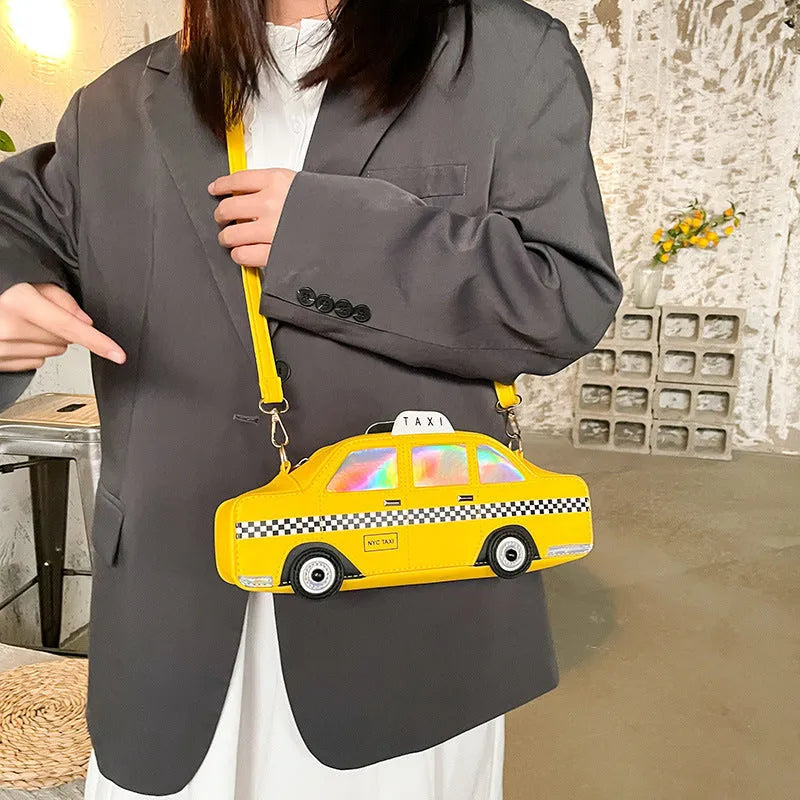 Yellow PU messenger bag for women with letter pattern, horizontal square shape, 30x9x10cm