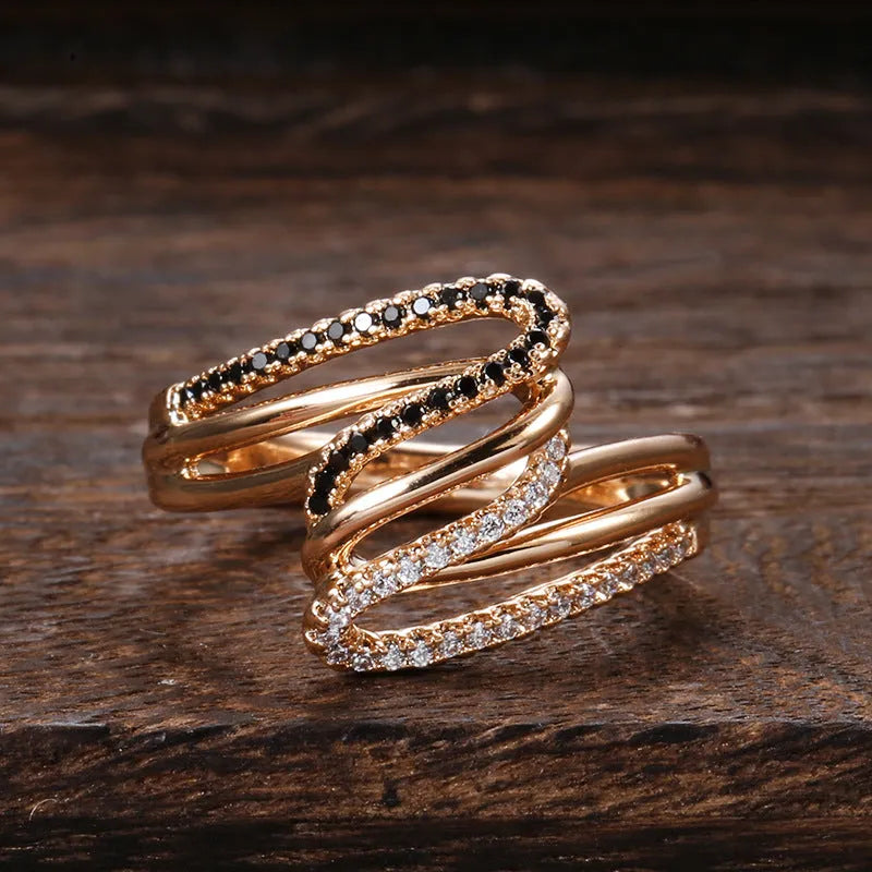 Women's copper fashion ring with micro-inlaid zircon stones in electroplated WK2230 colour