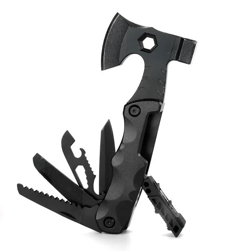 Multifunctional outdoor axe and camp hammer with high carbon steel head, 161mm length, red black blue and gun gray options