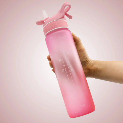 Premium reusable water bottle with one-touch open design, built-in sprayer, and personalized hydration tracking