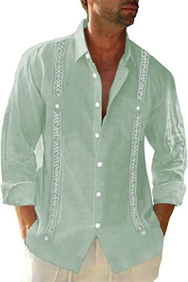 Men's Abela Cuban shirt polyester casual collar shirt in blue
