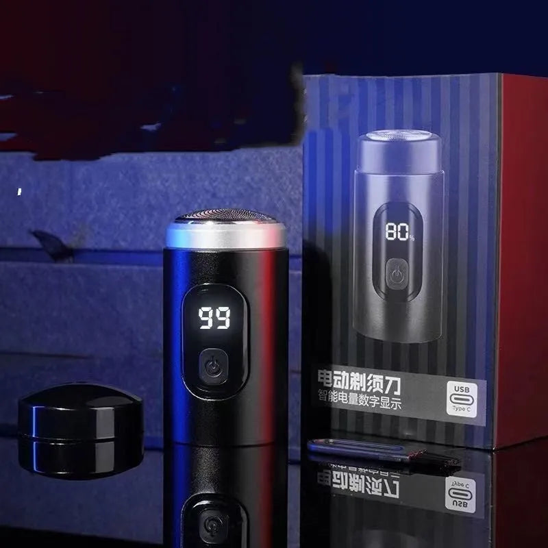 Black portable rechargeable shaver with USB charging cable and cleaning brush accessories