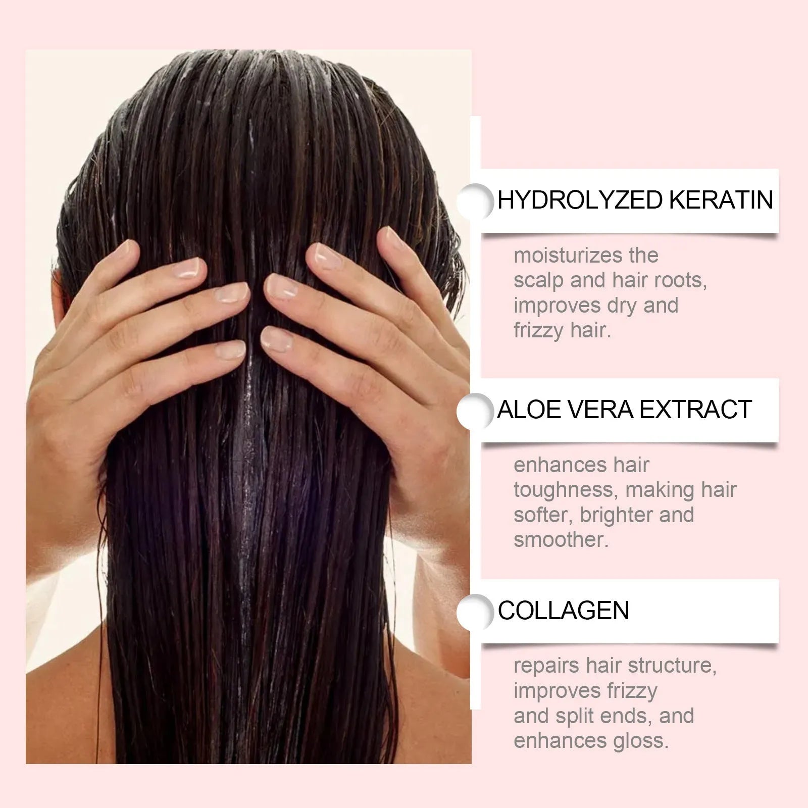 100g cube jar of keratin and collagen hair mask with aloe vera for moisturising and smoothing hair.