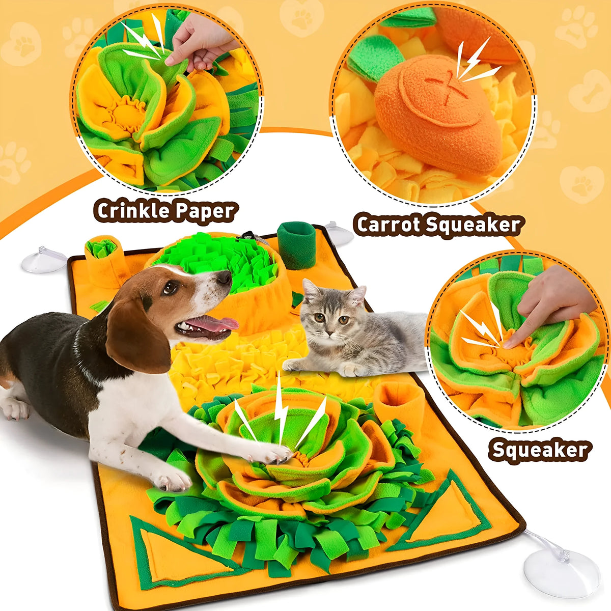 Large green plush snuffle mat for dogs, interactive training and slow feeder treat mat, styles A B C