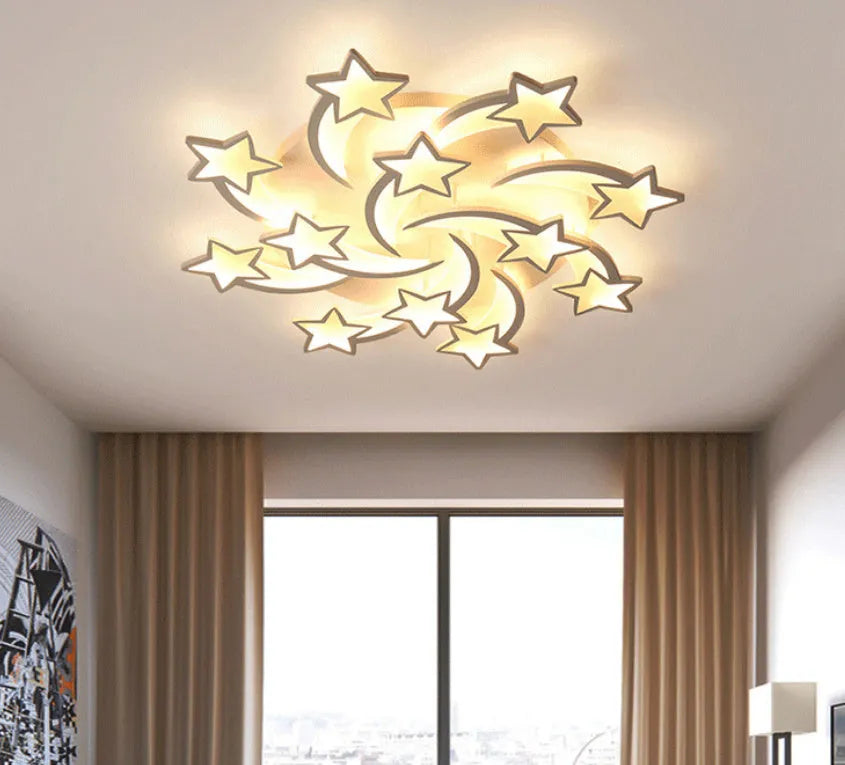 Modern simplicity LED ceiling lamp with nine meteor heads and electrodeless dimming for 15-30 sq m rooms