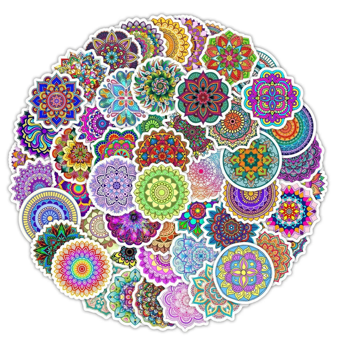 Mandala graffiti sticker set with 50 waterproof 4-5cm decals for phone cases and luggage