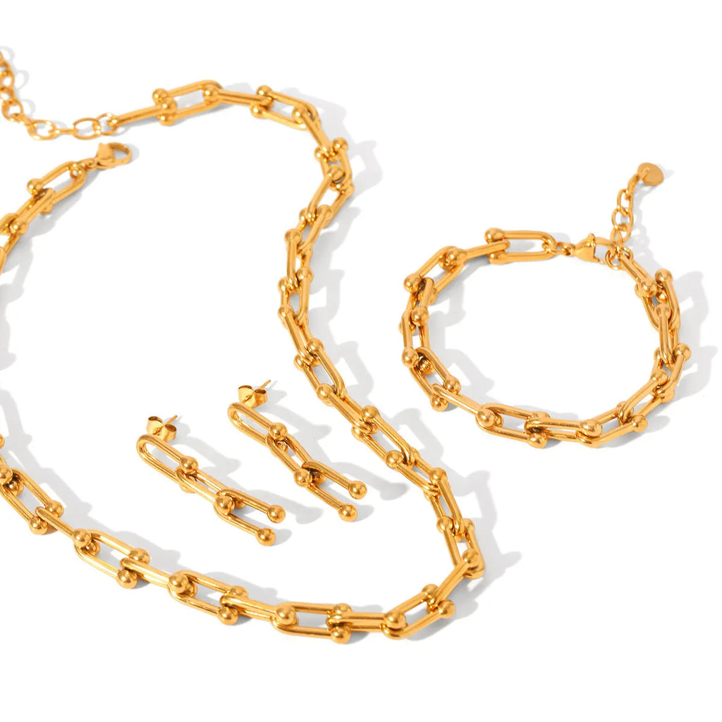 Titanium steel and stainless steel jewellery set with necklace, bracelet and earrings