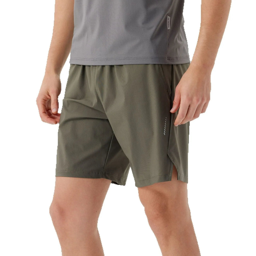 Men's ice silk sports shorts in nylon fabric with mid waist design, shown in available colours