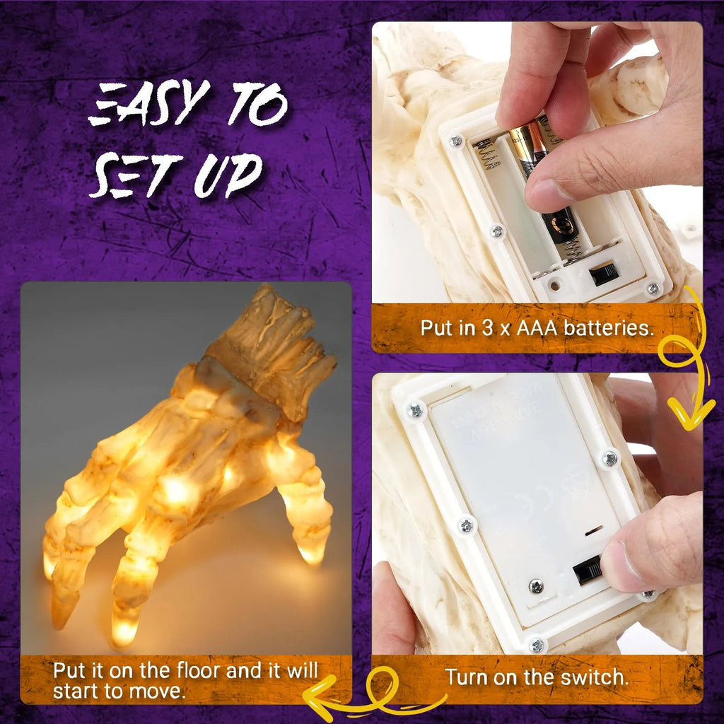 Halloween electric luminous crawling hand with warm light and spooky sound, animated zombie hand decoration