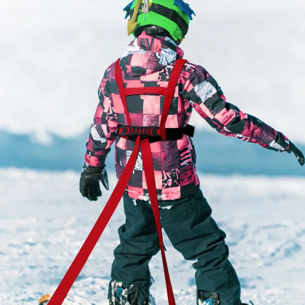 Safety rope ski training belt in red, black or orange with nylon construction and wrist, elbow, knee protection