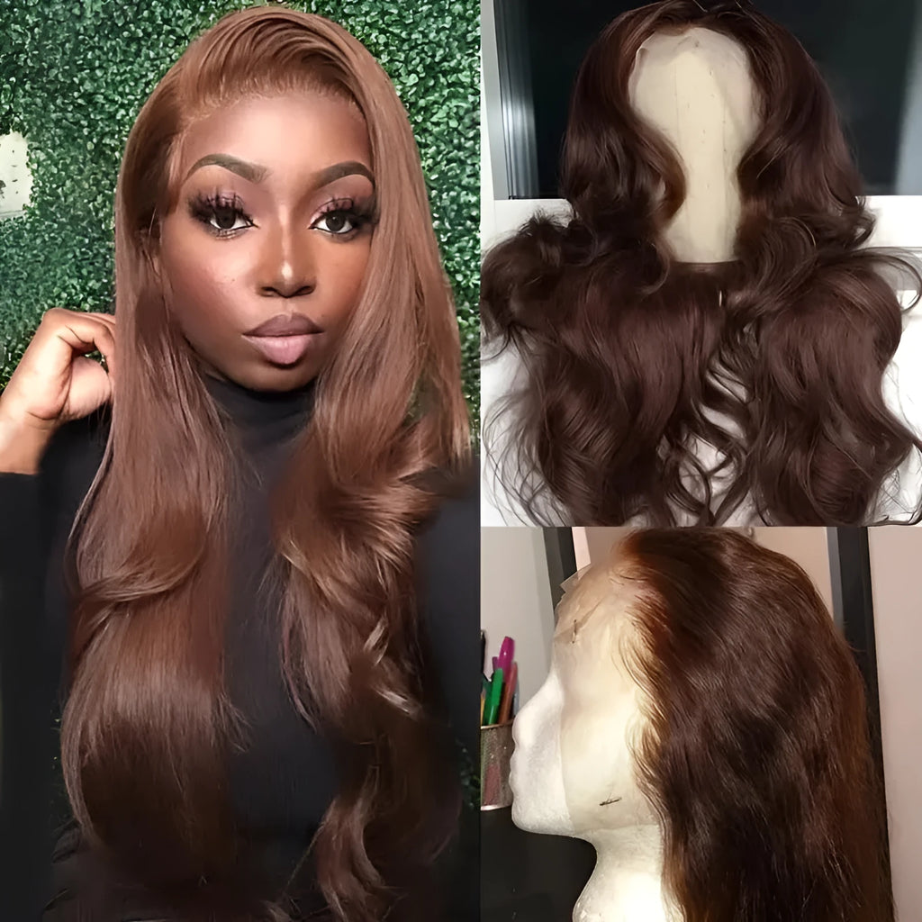 Brown big wave fake long curly wig head cover with side bangs on mannequin