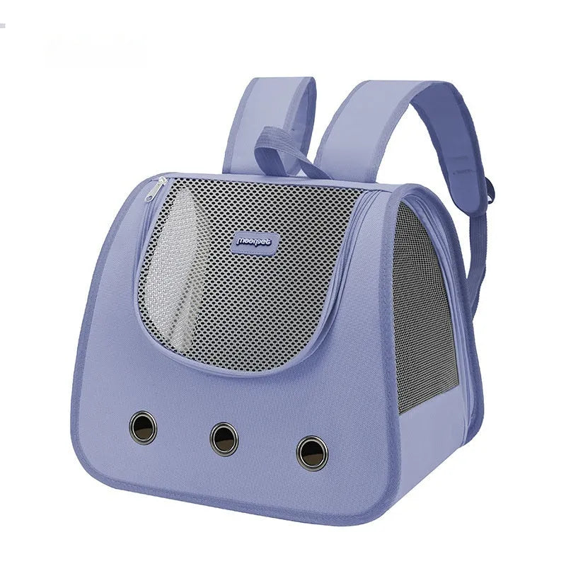 Structured Oxford fabric pet carrier backpack shown in khaki colour, designed for cats and small pets.