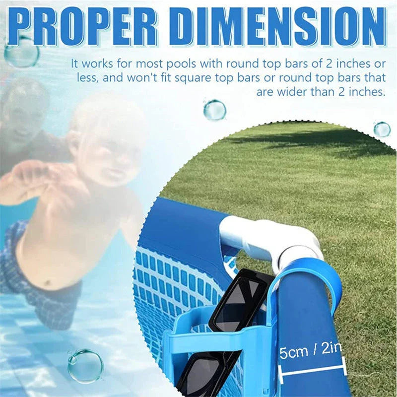 Poolside drink holder securely clips onto pool edge to hold beverages for kids and adults, preventing spills