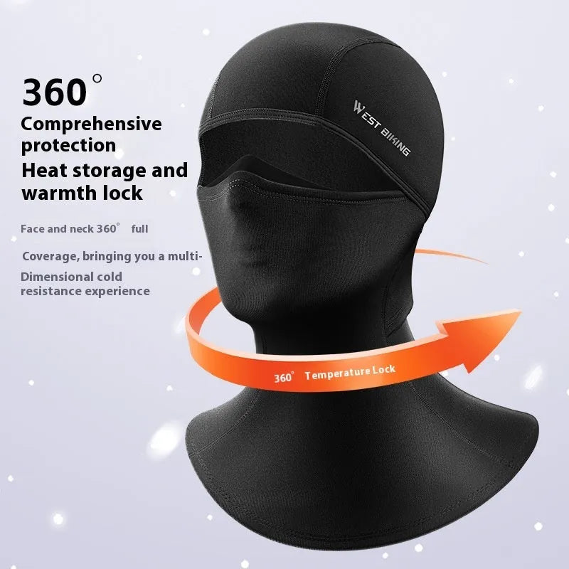 Winter polar fleece face mask in free size, unisex, shown in black, black and gray, and green colour options.