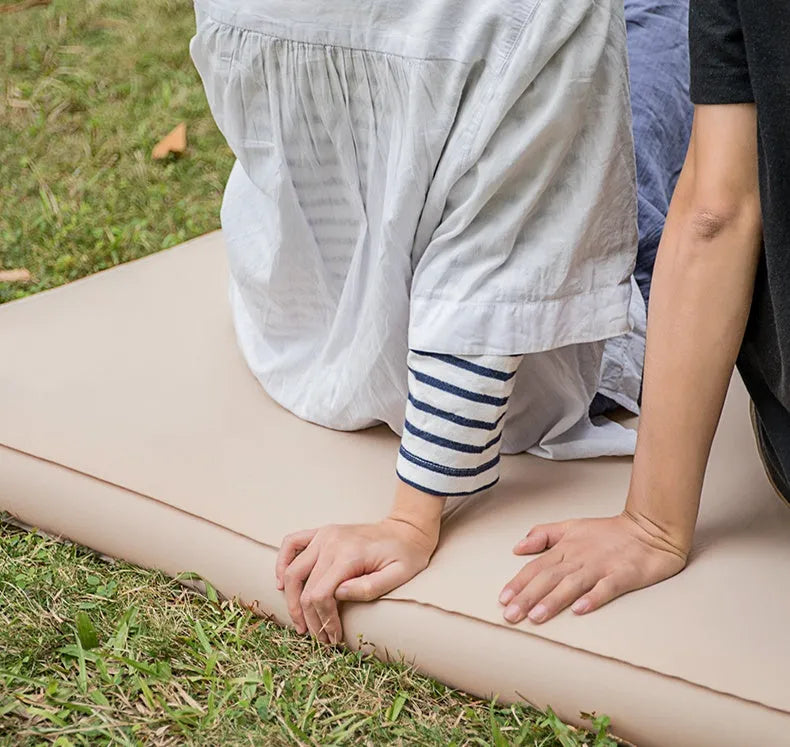 Inflatable camping mattress 2.5cm thin floor mat in apricot colour for outdoor use