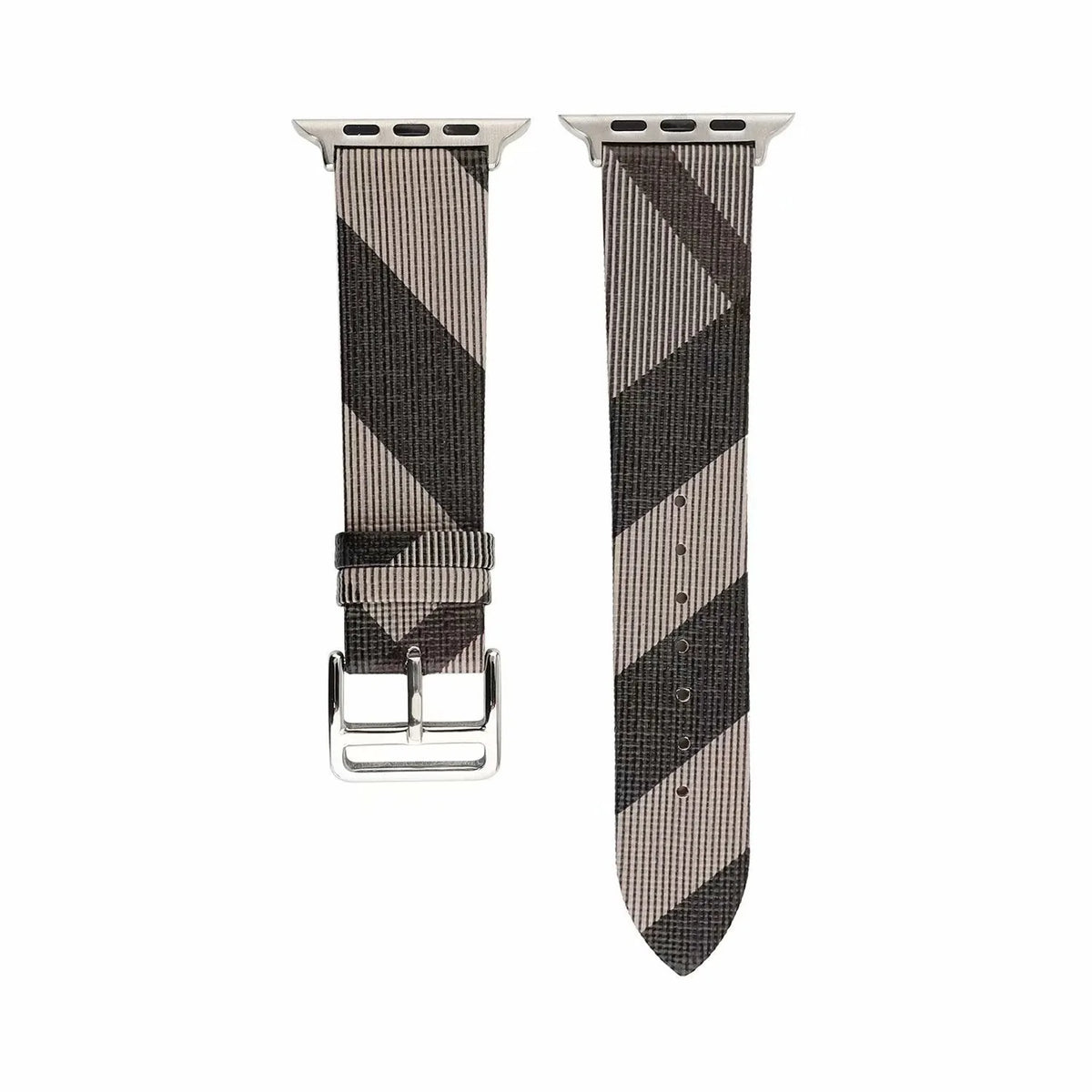 Grey plaid PU watch strap with long and short strip lengths for 38mm to 45mm watch cases