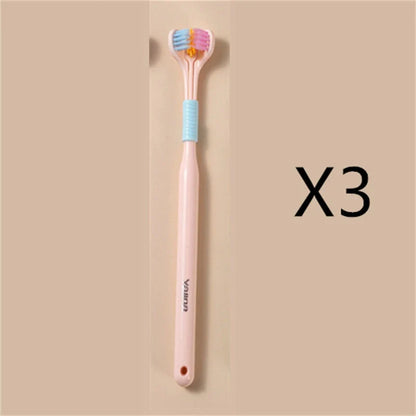 3-in-1 Soft Bristle Toothbrush with Tri-Sided Brush Head and Temperature-Responsive Bristles