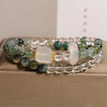 Green grass agate crystal bracelet for women with double circle white agate cube sugar flexible ring