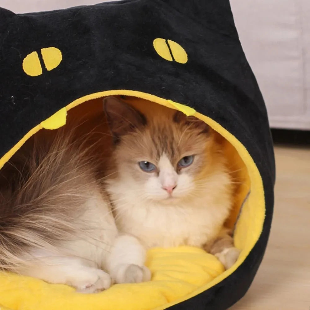 Soft plush covered cat-shaped pet bed with anti-slip bottom in multiple colour options