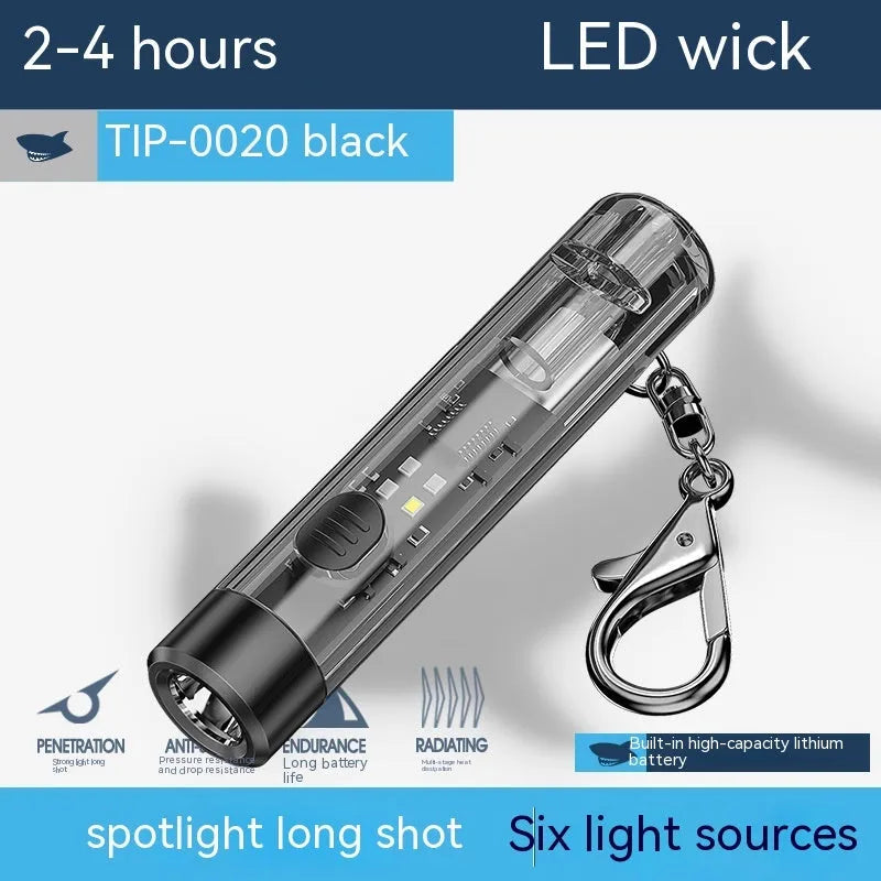 Black USB rechargeable outdoor flashlight with charging cable