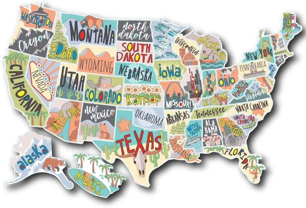Travel car sticker set with map letters and white background for vehicle window or body decoration