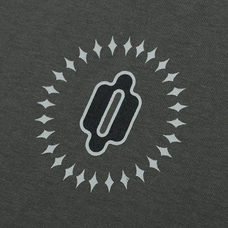 Men's grey cotton hoodie with drop shoulder sleeves and loose fit showing letter pattern detail