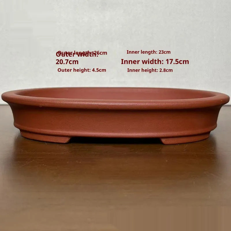 Purple sand handmade oval ceramic flowerpot in cinnabar sand colour for desktop or floor plant display