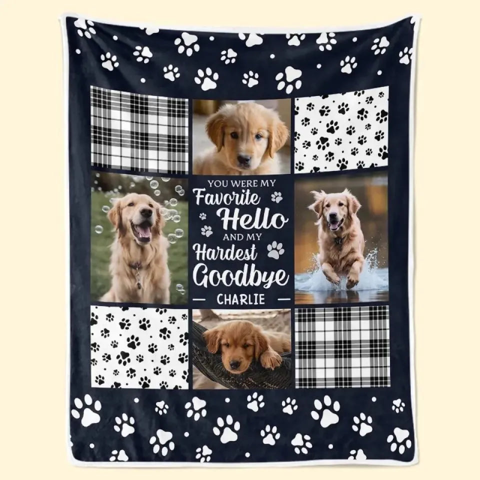 White flannel dog blanket with creative design shown in three size options