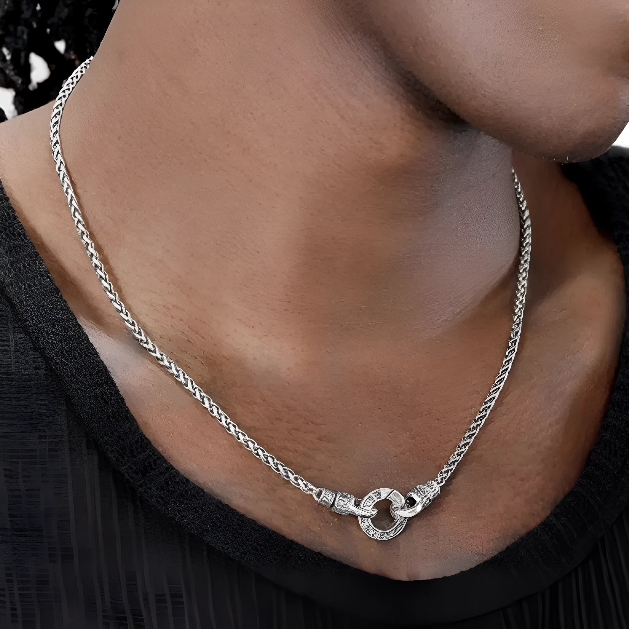 Simple S925 sterling silver clavicle necklace for women on a model, showing the polished silver finish.